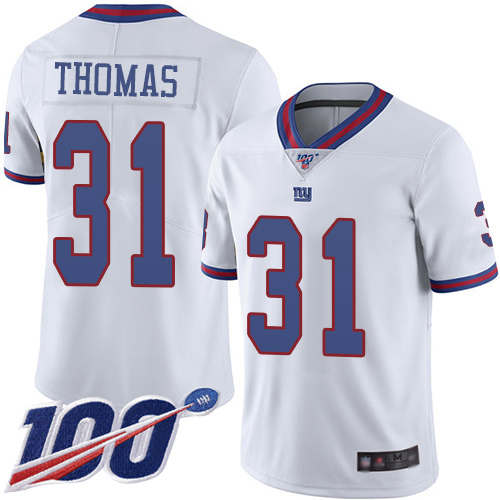 Men New York Giants #31 Michael Thomas Limited White Rush Vapor Untouchable 100th Season Football NFL Jersey